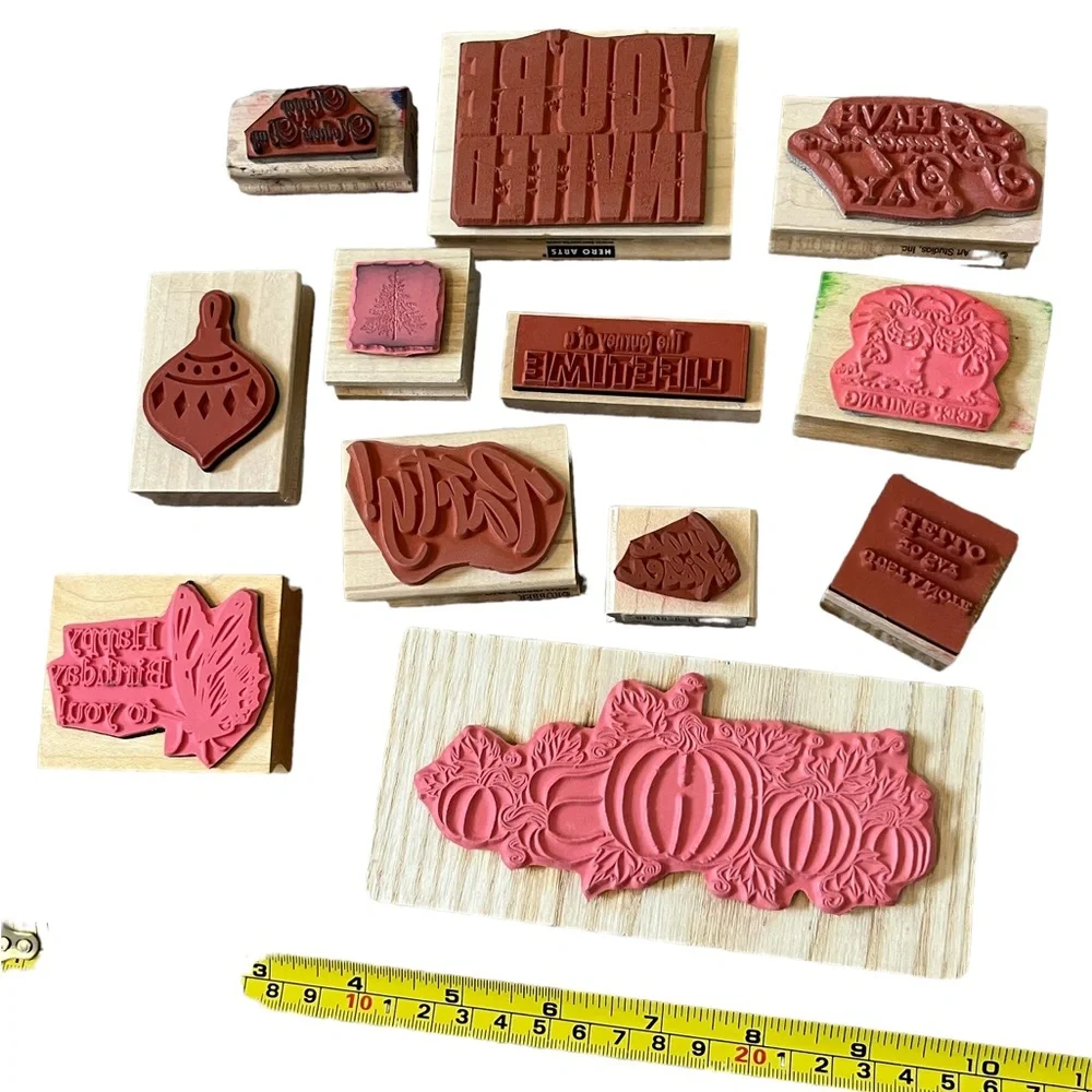 Lot of 12 Holiday celebrations rubber stamps. Most of the stamps are brand new